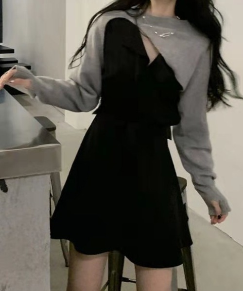 サイズコメントください♡黒のミニワンピース 長袖 フリル付き
