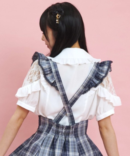 Secret Honey(シークレットハニー)の「スクエアレースヨークブラウス(シャツ/ブラウス・レディース・ブラック/オフホワイト/グレー・MEDIUM)」の4枚目の写真