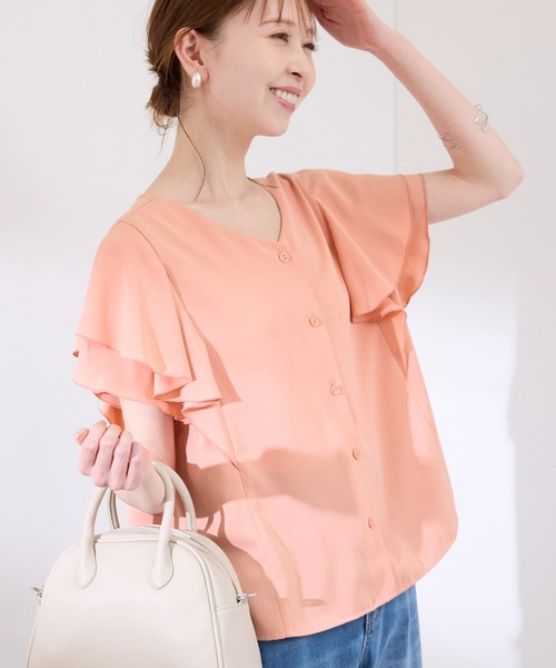 ROPE' PICNIC(ロペピクニック)の「【WEB限定カラー】【UVケア・接触冷感・前後2WAY】フレアスリーブブラウス(シャツ/ブラウス・レディース・チャコールグレー/オフホワイト/サックスブルー/オレンジ/ラベンダー・38)」の1枚目の写真