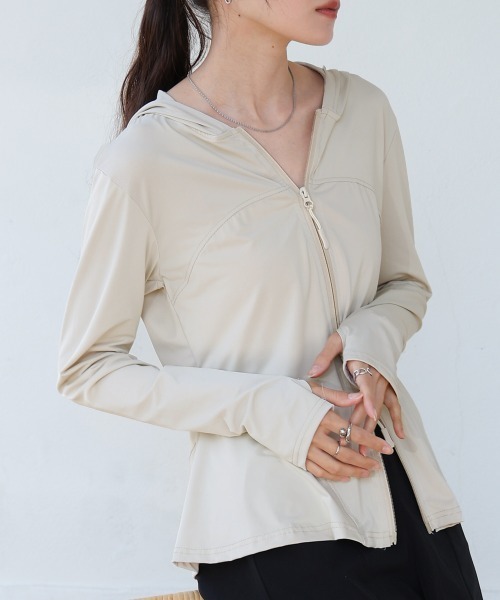 Bab（バブ）の「ペプラムダブルZIPストレッチラッシュガードパーカー（パーカー・レディース・ブラック/オフホワイト/ベージュ・M）」の19枚目の写真