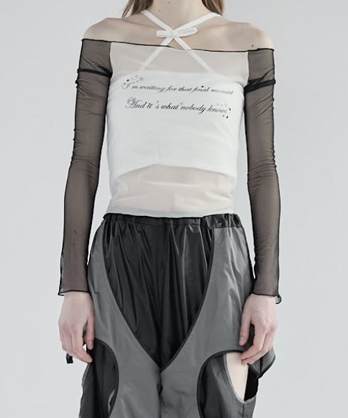 lilLilly（リルリリー）の「チュールオフショルラグランメッシュトップス（Tシャツ/カットソー・レディース・ホワイト/ブラック/ブルー・FREE）」の2枚目の写真