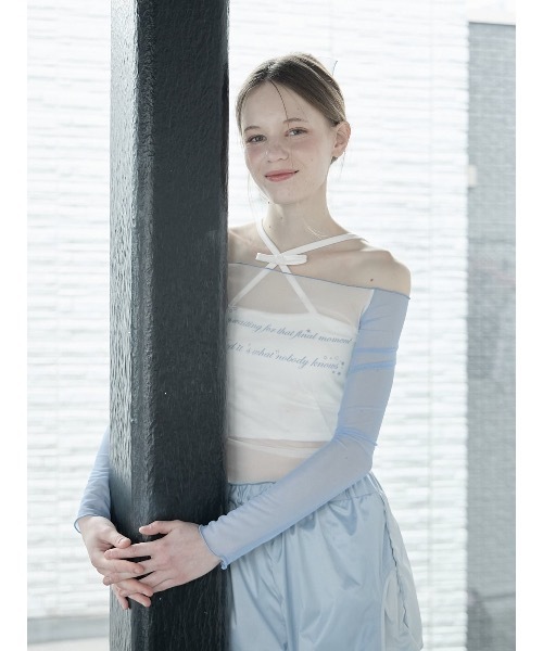 lilLilly（リルリリー）の「チュールオフショルラグランメッシュトップス（Tシャツ/カットソー・レディース・ホワイト/ブラック/ブルー・FREE）」の10枚目の写真