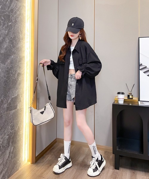 LETee（レティー）の「フクレ織BIGシャツ（シャツ/ブラウス・レディース・ホワイト/ブラック・FREE）」の11枚目の写真