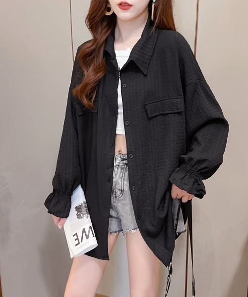 LETee（レティー）の「フクレ織BIGシャツ（シャツ/ブラウス・レディース・ホワイト/ブラック・FREE）」の13枚目の写真