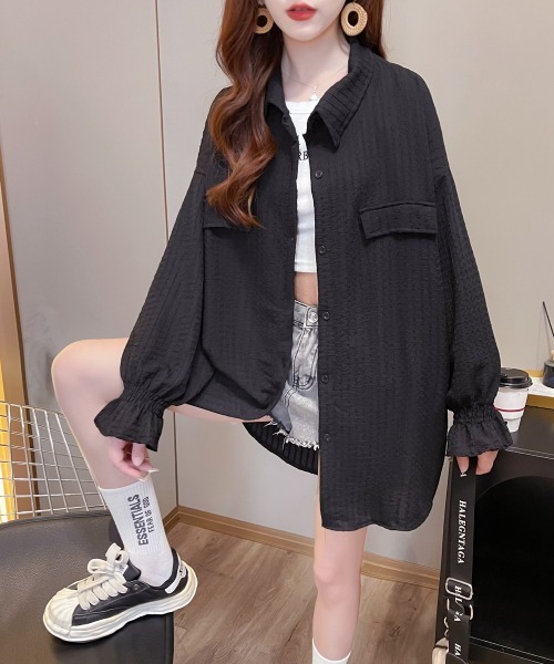 LETee（レティー）の「フクレ織BIGシャツ（シャツ/ブラウス・レディース・ホワイト/ブラック・FREE）」の14枚目の写真