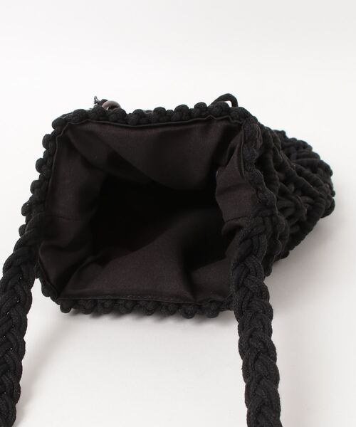 WOVEN ブラック かごバッグ タッセル付き セール】海水浴 かごバッグ カゴバッグ かぎ編みタッセルバッグ