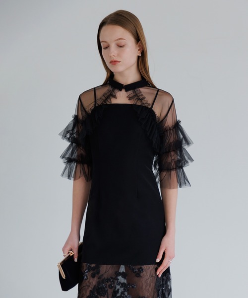 セール】【LEJA】フリルボレロフラワーレースIラインドレスワンピース2