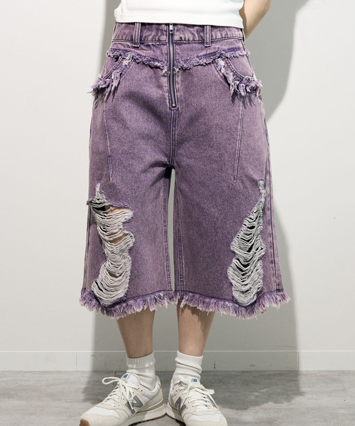 anna sui nyc(アナ スイ エヌ ワイ シー)の「ANNA SUI NYC/オーバーダメージデニムバミューダパンツ(その他パンツ・レディース・イエロー/パープル・MEDIUM/SMALL)」の8枚目の写真