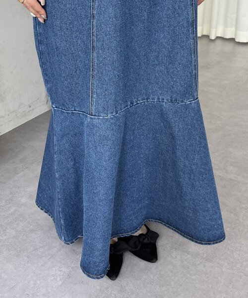 prose verse（プロズヴェール）の「フロントギャザーマーメイドデニムワンピース（ワンピース・レディース・ブルー/ブラック・MEDIUM/LARGE/PM/PL）」の6枚目の写真