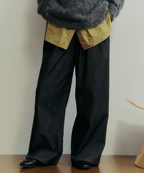 Libra Cue（リブラ キュー）の「デニムイージーパンツ（デニムパンツ・レディース・ネイビー/ホワイト/ブラック/ピンク/グレー・FREE）」の3枚目の写真