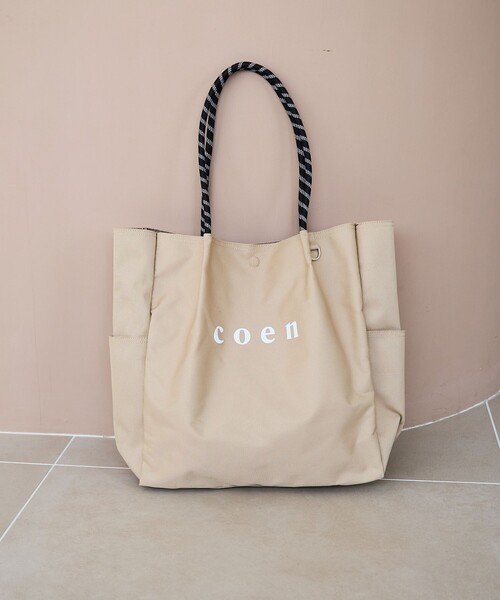 coen(コーエン)の「【追加】 coen(コーエン) ロゴ ポリキャンバストートバッグ(Lサイズ)(トートバッグ・レディース・ブラック/オリーブ/グレー/ネイビー/ベージュ・FREE)」の3枚目の写真