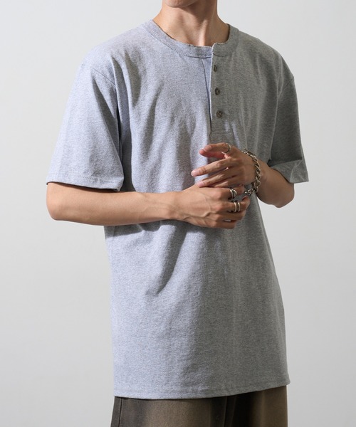 CalCru（カルクルー）の「【CalCru】ヘンリーネック 7.2oz Tシャツ UNTR（Tシャツ/カットソー・メンズ・グリーン/ネイビー/ブラック/グレー・M/L/XL）」の7枚目の写真