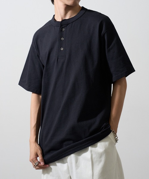 ブルガリア軍　デッドストック　ヘンリーネック　カットソー セール】ヘビーウェイト NO-SIDE SEAM ヘンリーネック Tシャツ