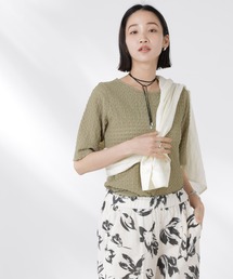 カットサッカークルーネックTシャツ