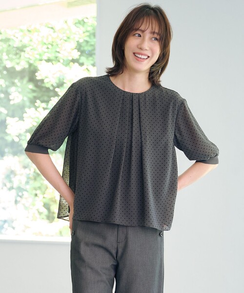 セール】【洗える】ドットフロッキープリント フレア カットソー（T