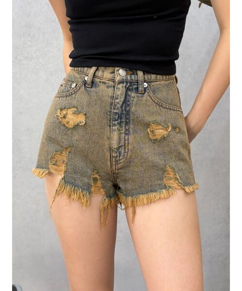 EVRIS（エヴリス）の「ハイダメージデニムショートパンツ（デニムパンツ・レディース・ライトブルー/インディゴブルー・SMALL/MEDIUM）」の5枚目の写真