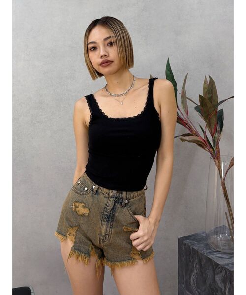 EVRIS（エヴリス）の「ハイダメージデニムショートパンツ（デニムパンツ・レディース・ライトブルー/インディゴブルー・SMALL/MEDIUM）」の7枚目の写真