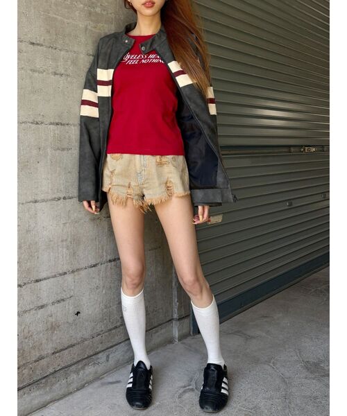 EVRIS（エヴリス）の「ハイダメージデニムショートパンツ（デニムパンツ・レディース・ライトブルー/インディゴブルー・SMALL/MEDIUM）」の16枚目の写真