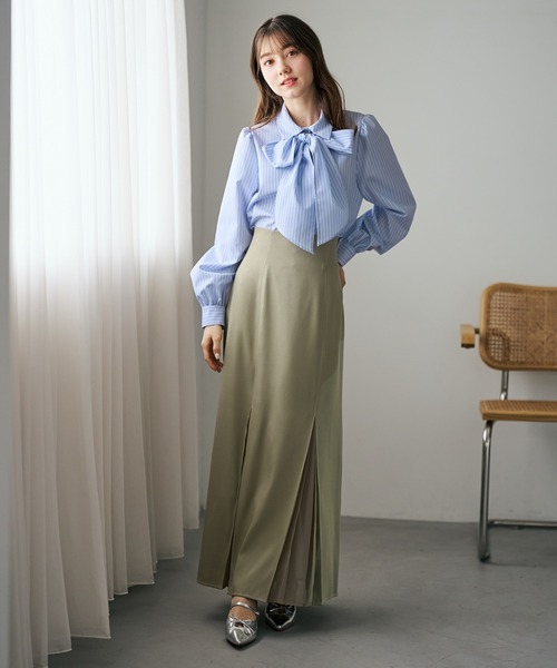 31 Sons de mode（トランテアン　ソン　ドゥ　モード）の「2026SS新色 異素材プリーツマーメイドスカート（スカート・レディース・ブラウン/ブラック/アイボリー/ダークブラウン/グリーン・S/M）」の5枚目の写真