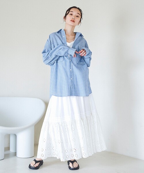 PENNEYS(ぺニーズ)の「PENNEYS(ぺニーズ)別注 シアーチェックシャツ(シャツ/ブラウス・レディース・オフホワイト/ライトブルー/ネイビー・FREE)」の14枚目の写真