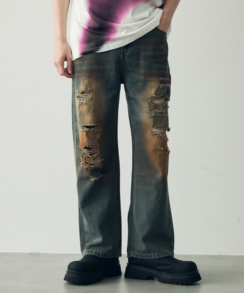 【新品未使用】HTH distressed denimヴィンテージ デニム DESCENDANT ディセンダント DIN-4 DAMAGE JEANS ダメージ加工