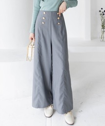 【低身長サイズ有】ダブルボタンハイウエストワイドパンツ[オフィスカジュアル 着回し抜群 大人]≪再入荷≫
