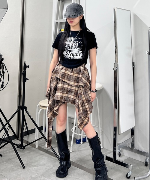 Figments（フィグメンツ）の「ブリーチチェックイレヘムスカート（スカート・レディース・ブラック/ブラウン・FREE）」の6枚目の写真
