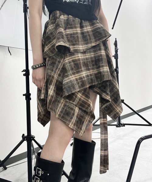 Figments（フィグメンツ）の「ブリーチチェックイレヘムスカート（スカート・レディース・ブラック/ブラウン・FREE）」の7枚目の写真