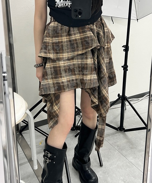 Figments（フィグメンツ）の「ブリーチチェックイレヘムスカート（スカート・レディース・ブラック/ブラウン・FREE）」の8枚目の写真