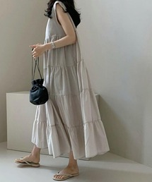 1枚で春 夏コーデが完成するフレンチスリーブティアードワンピース