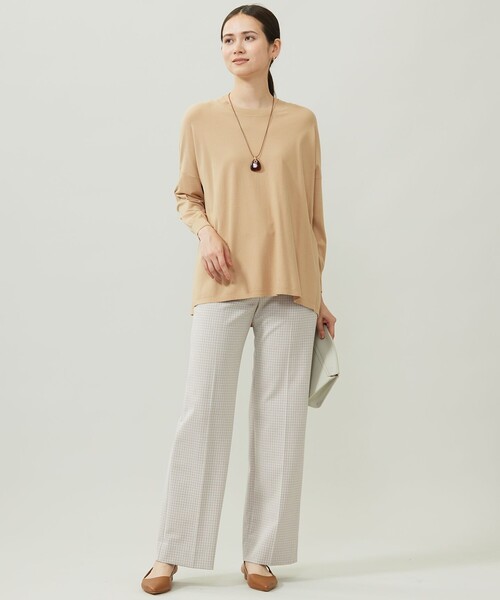 自由区(ジユウク)の「TRギャバチェック柄ストレート パンツ(その他パンツ・レディース・ライトグレー系3/アイボリー系3・34/32/30)」の5枚目の写真