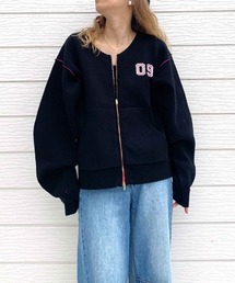 Q | フェルト刺繍ニットブルゾン(ブルゾン)