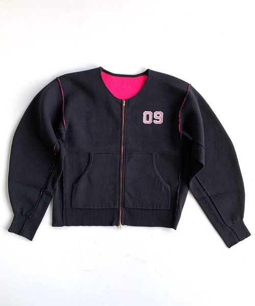 Q（キュー）の「フェルト刺繍ニットブルゾン（ブルゾン・レディース・ホワイト/ブラック・MEDIUM）」の7枚目の写真