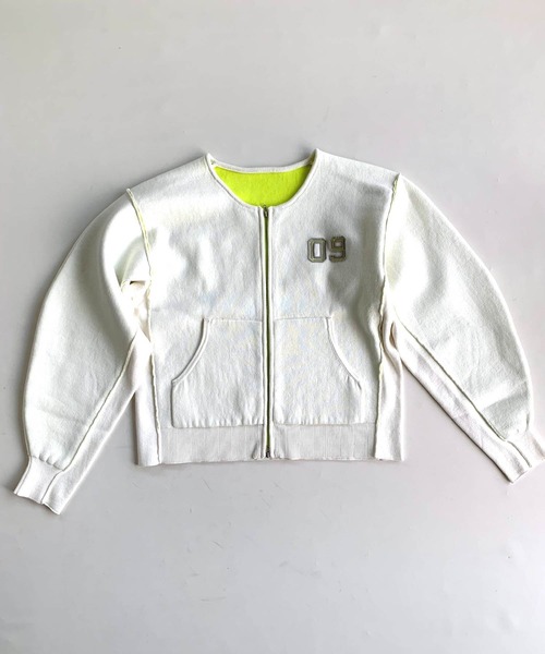 Q（キュー）の「フェルト刺繍ニットブルゾン（ブルゾン・レディース・ホワイト/ブラック・MEDIUM）」の9枚目の写真