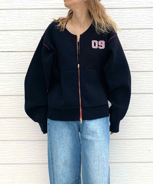 Q（キュー）の「フェルト刺繍ニットブルゾン（ブルゾン・レディース・ホワイト/ブラック・MEDIUM）」の20枚目の写真