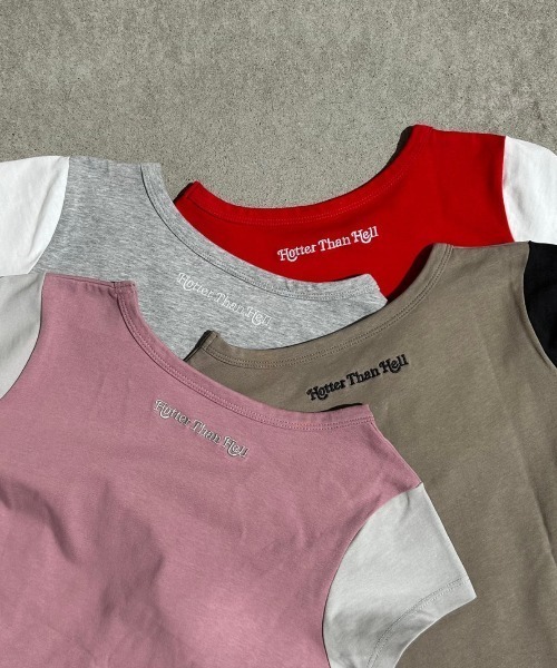 HTH（エイチティーエイチ）の「Switching Tee（Tシャツ/カットソー・レディース・グレー/ベージュ/レッド/ピンク・フリー）」の6枚目の写真