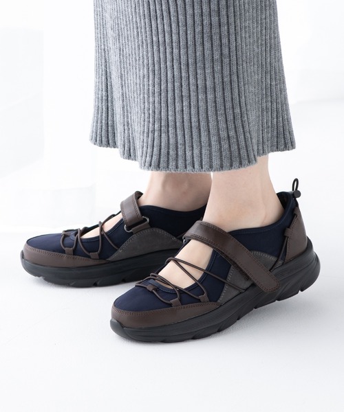 JELLY BEANS（ジェリービーンズ）の「ゴムクロスストラップスニーカー(215-55167)JELLY BEANS(ジェリービーンズ)（スニーカー・レディース・ベージュ/ブラック/ネイビー・L/M/S/LL）」の3枚目の写真