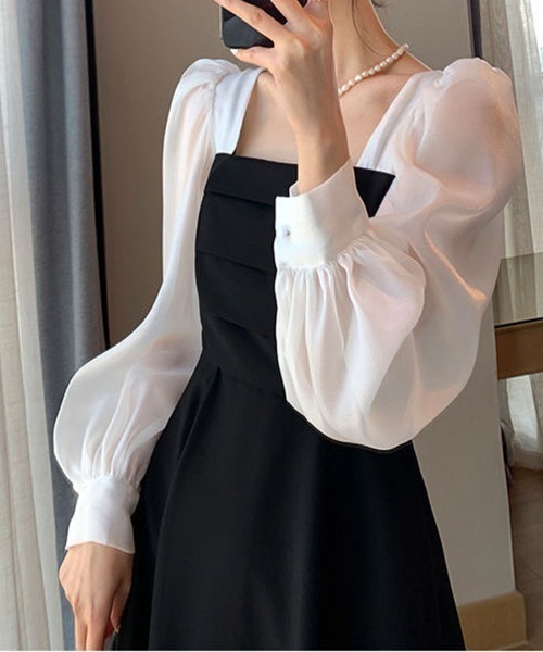 shoppinggo(ショッピングゴー)の「ロングフレアワンピース ボートネック ひざ下 オフィス レディース(ワンピース・レディース・ブラック・M)」の10枚目の写真