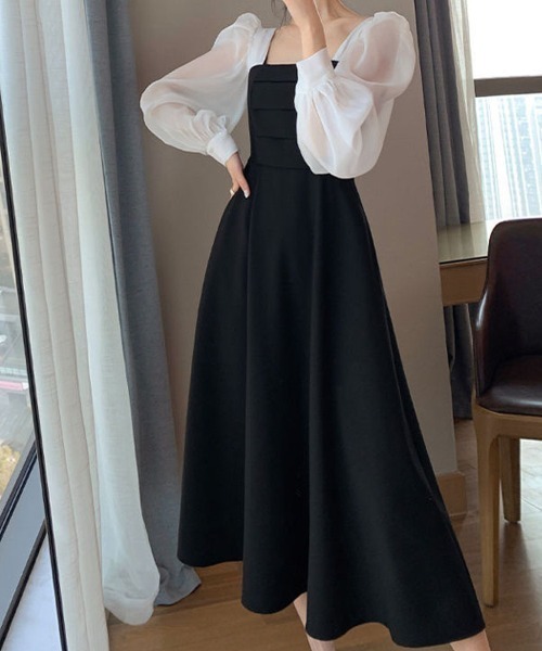 shoppinggo(ショッピングゴー)の「ロングフレアワンピース ボートネック ひざ下 オフィス レディース(ワンピース・レディース・ブラック・M)」の12枚目の写真