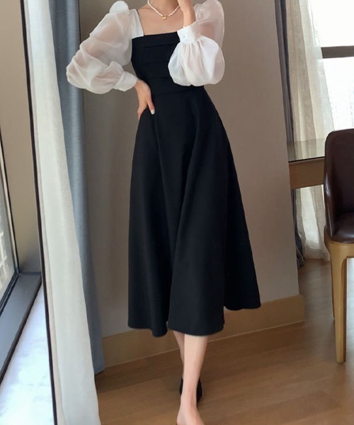 shoppinggo(ショッピングゴー)の「ロングフレアワンピース ボートネック ひざ下 オフィス レディース(ワンピース・レディース・ブラック・M)」の15枚目の写真