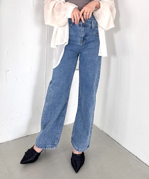 LOVALOT（ラバロット）の「フェイクレイヤードハイウエストデニムパンツ（デニムパンツ・レディース・ブルー/ライトブルー/ブラック/ダークブルー・M/L）」の21枚目の写真