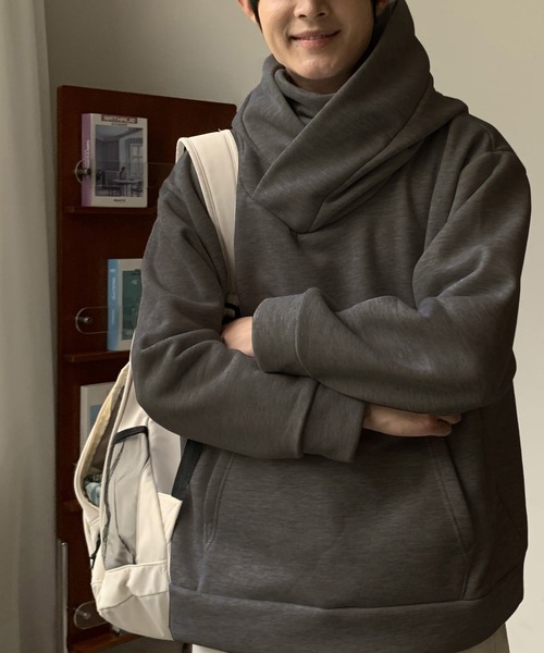 ARCADE（アーケード）の「春冬服 変形ボリュームハイネック 裏起毛 オーバーサイズ プルオーバー パーカー -ARCADE Limited Line-（パーカー・メンズ・チャコールグレー/ブラック/グレー・XL/L/M）」の3枚目の写真