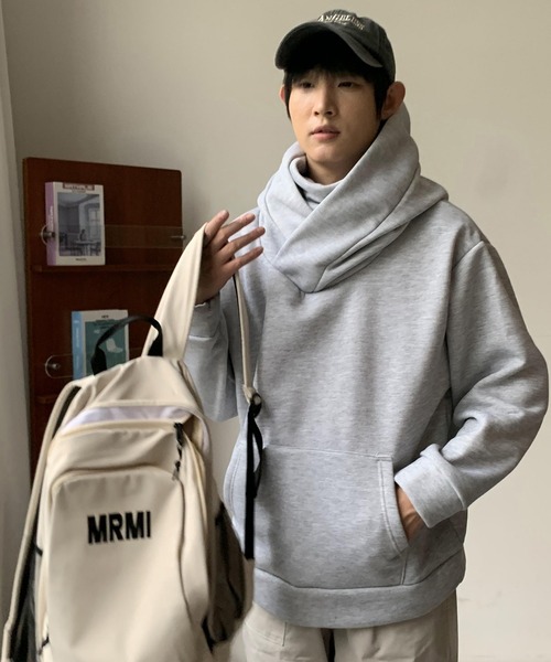 ARCADE（アーケード）の「春冬服 変形ボリュームハイネック 裏起毛 オーバーサイズ プルオーバー パーカー -ARCADE Limited Line-（パーカー・メンズ・チャコールグレー/ブラック/グレー・XL/L/M）」の11枚目の写真