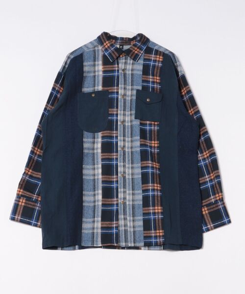 チャイハネ（チャイハネ）の「【チャイハネ】チェックパッチワークMEN'Sシャツ（シャツ/ブラウス・メンズ・ブルー/グリーン/レッド・FREE）」の3枚目の写真