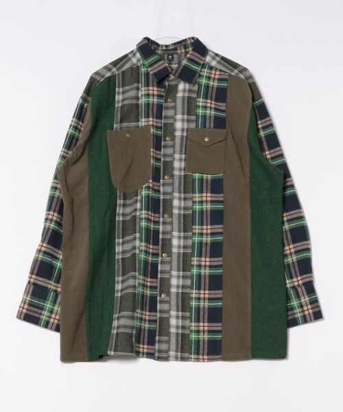 チャイハネ（チャイハネ）の「【チャイハネ】チェックパッチワークMEN'Sシャツ（シャツ/ブラウス・メンズ・ブルー/グリーン/レッド・FREE）」の4枚目の写真