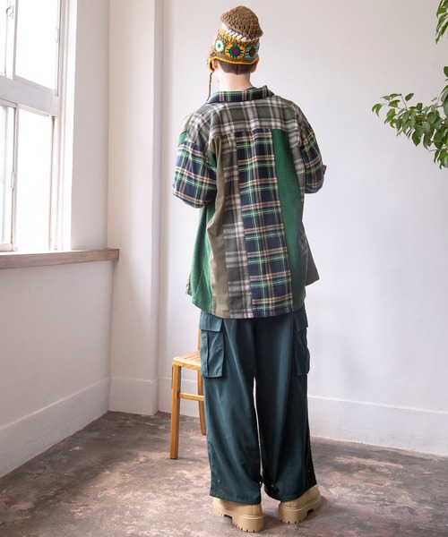 チャイハネ（チャイハネ）の「【チャイハネ】チェックパッチワークMEN'Sシャツ（シャツ/ブラウス・メンズ・ブルー/グリーン/レッド・FREE）」の9枚目の写真