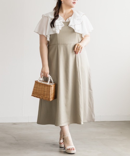 CLETTE(クレット)の「CLETTEオリジナルフリルドッキングワンピース(ワンピース・レディース・ベージュ/グレー/ブラック・4L/3L/LL)」の3枚目の写真