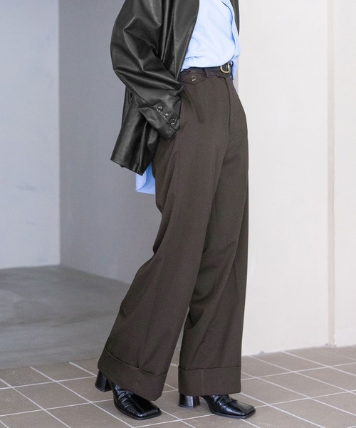 RAGEBLUE（レイジブルー）の「グランパロールアップデザインスラックス/セットアップ対応（スラックス・レディース・ブラウン系/ブラック系/ダークブラウン・FREE）」の3枚目の写真