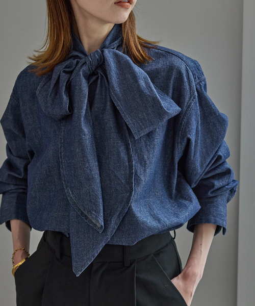 フェザーデニムビッグボウタイシャツ（シャツ/ブラウス）｜SLOBE IENA