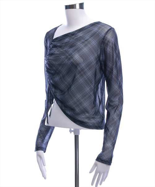CLEAR BASIC（クリアベーシック）の「チェック柄シアードロストトップス［韓国ファッション カジュアル レイヤード］（Tシャツ/カットソー・レディース・ブラウン/ブラック・F）」の3枚目の写真